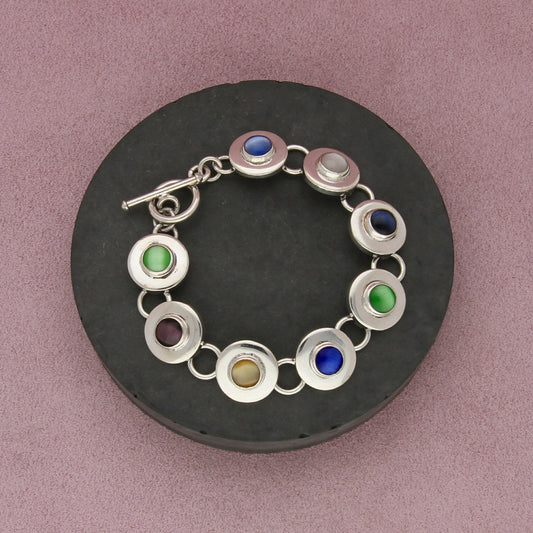 mexico sterling silver vintage multi-colored tigers eye toggle bracelet size 7in