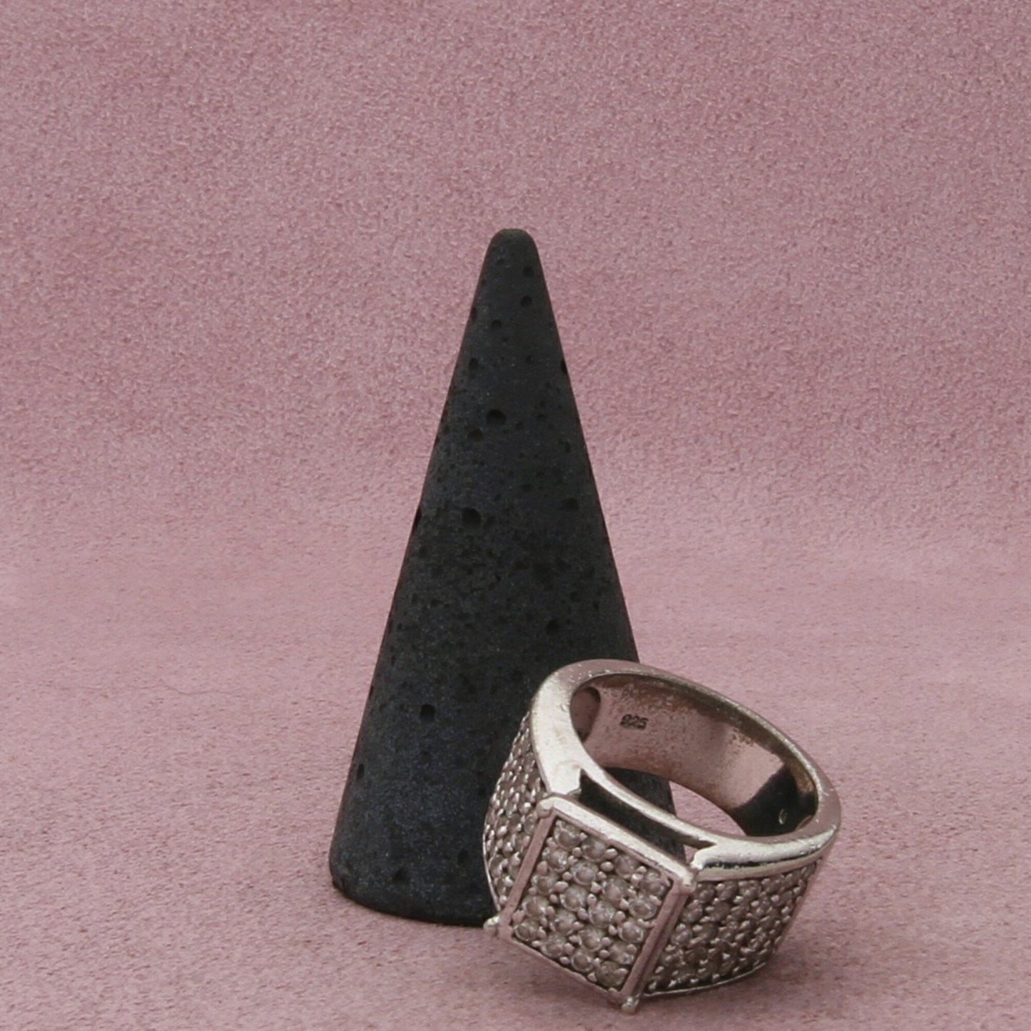 sterling silver vintage pave cz signet ring size 7.75
