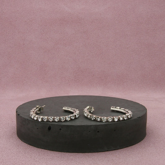 sterling silver vintage cz hoop post earrings