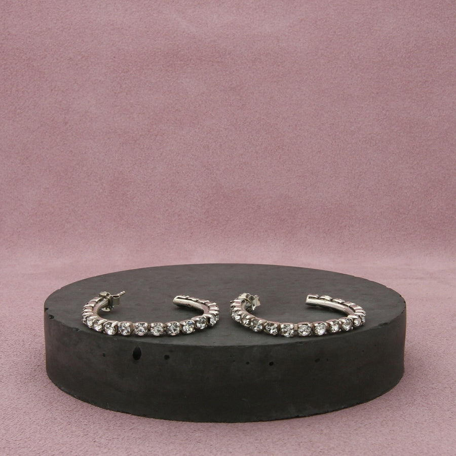 sterling silver vintage cz hoop post earrings