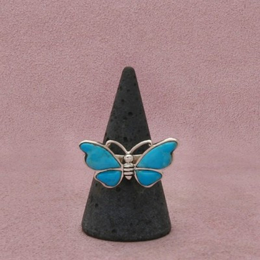 Sterling Silver Bezel-Set Butterfly Turquoise Ring Size 8