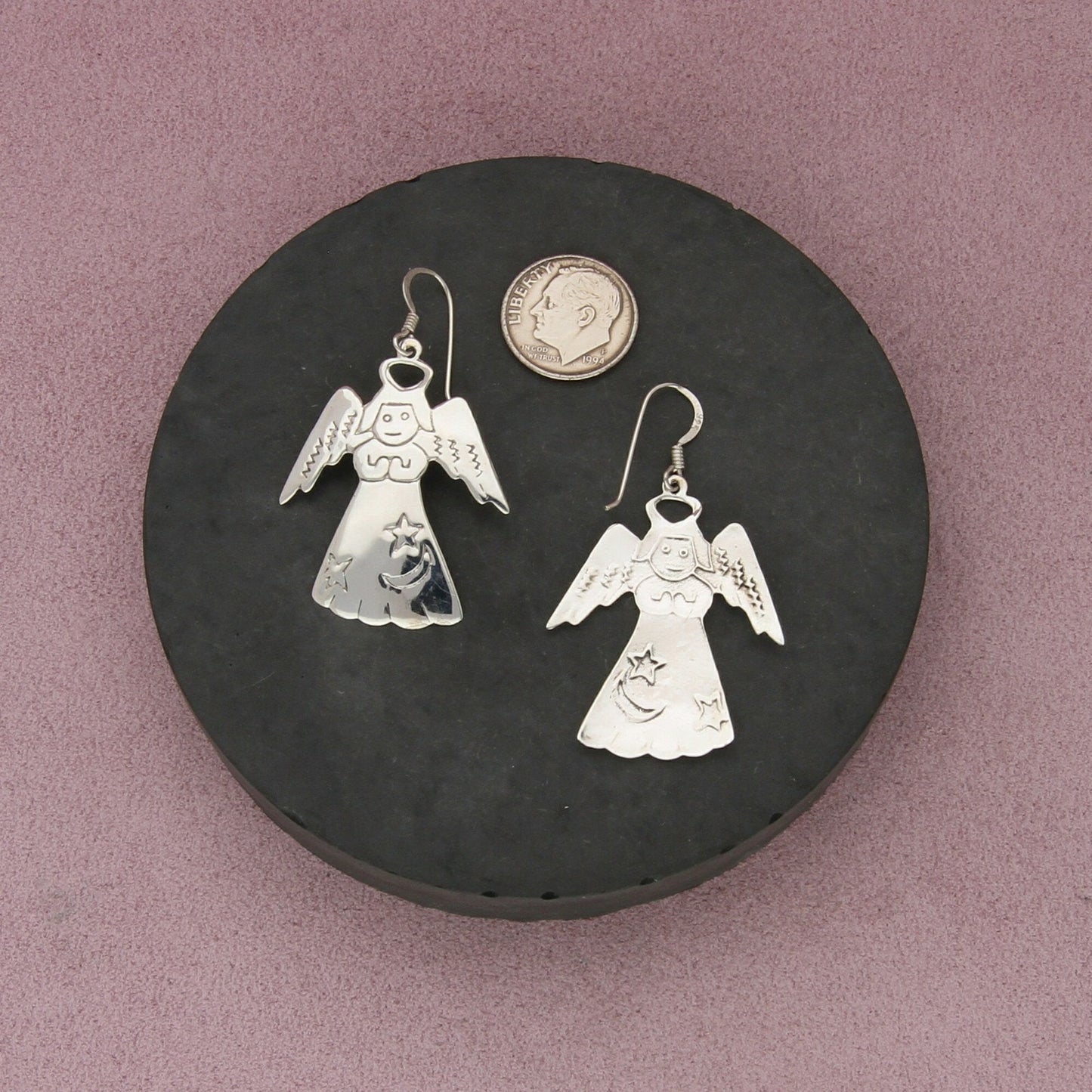 sterling silver vintage guardian angel dangle earrings