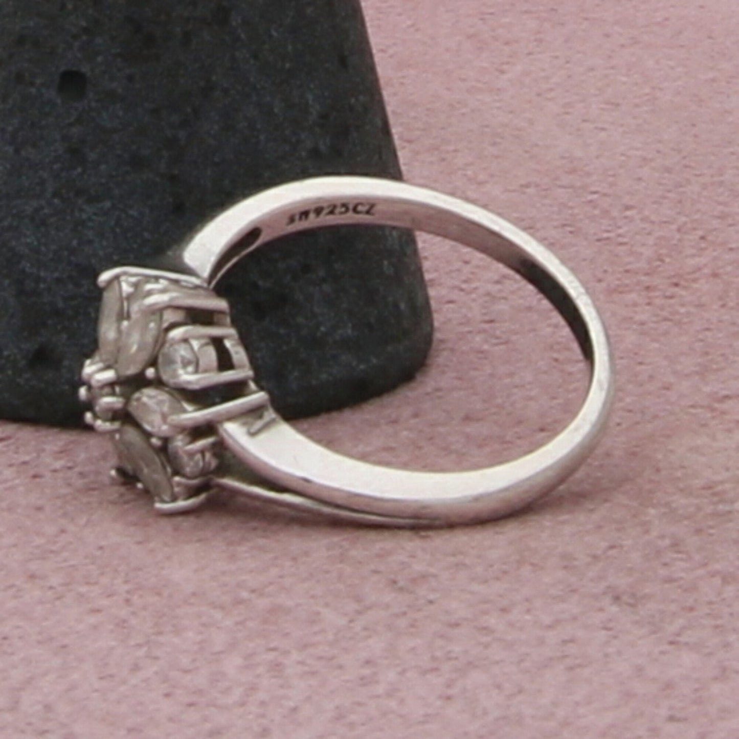 sterling silver marquise-cut cz flower ring size 6