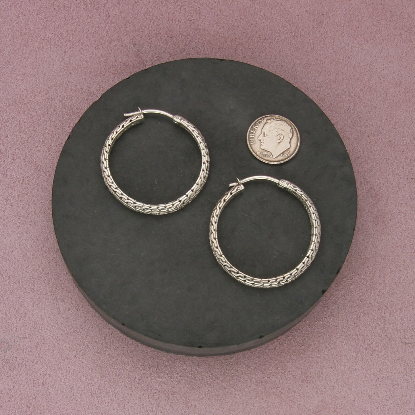 sterling silver bali wheat chain pattern hoop earrings