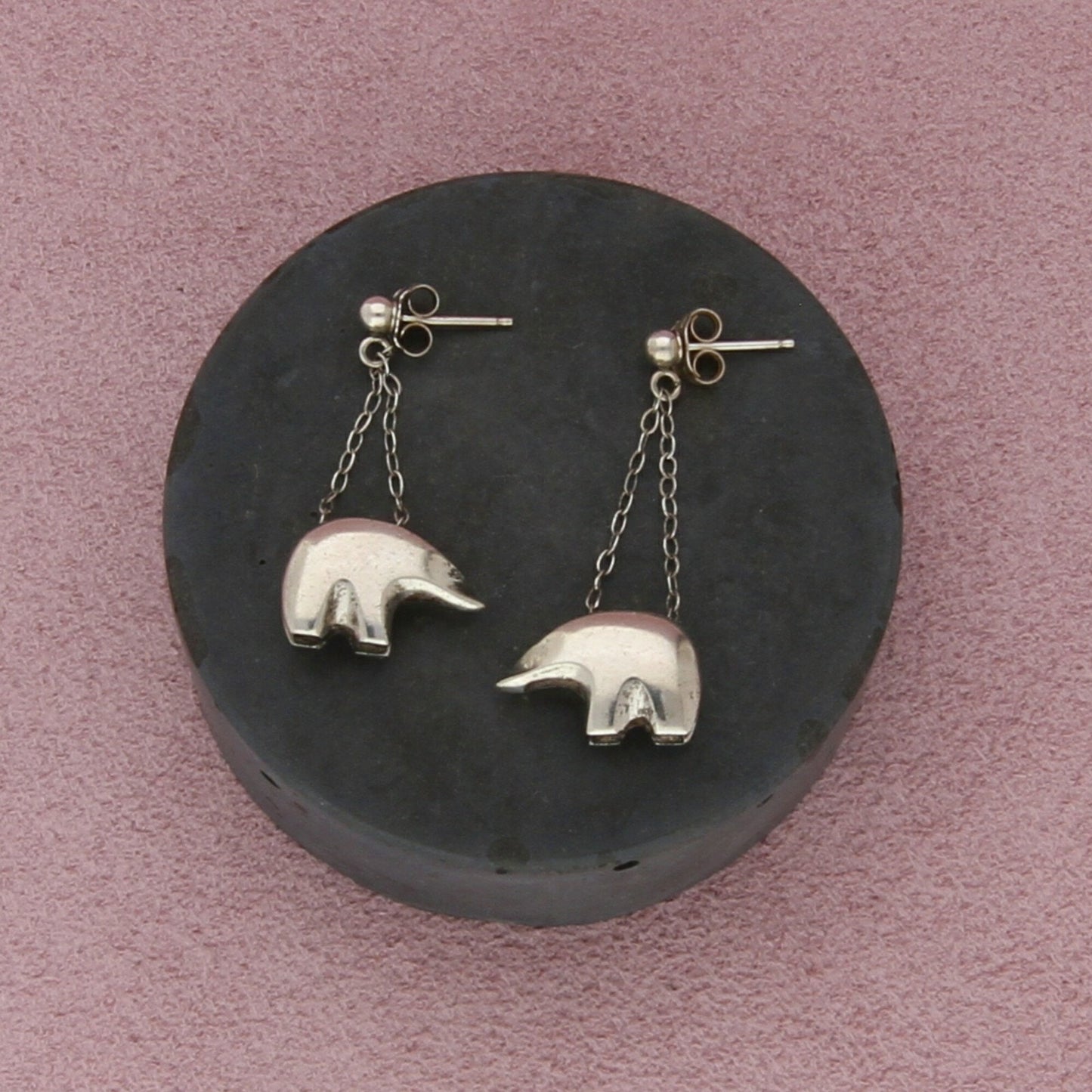 sterling silver vintage southwestern fetish bear dangle post earrings