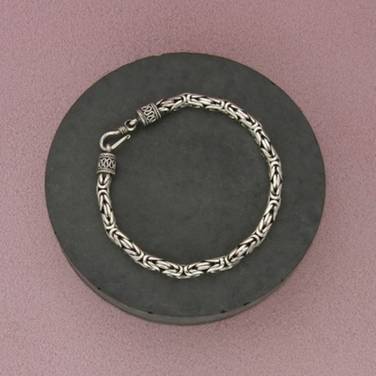 Sterling Silver Bali Hook Clasp Byzantine Chain Bracelet Size 7in