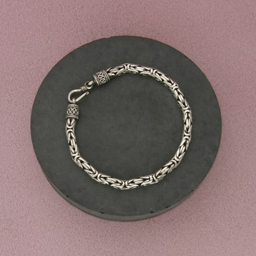 Sterling Silver Bali Hook Clasp Byzantine Chain Bracelet Size 7in