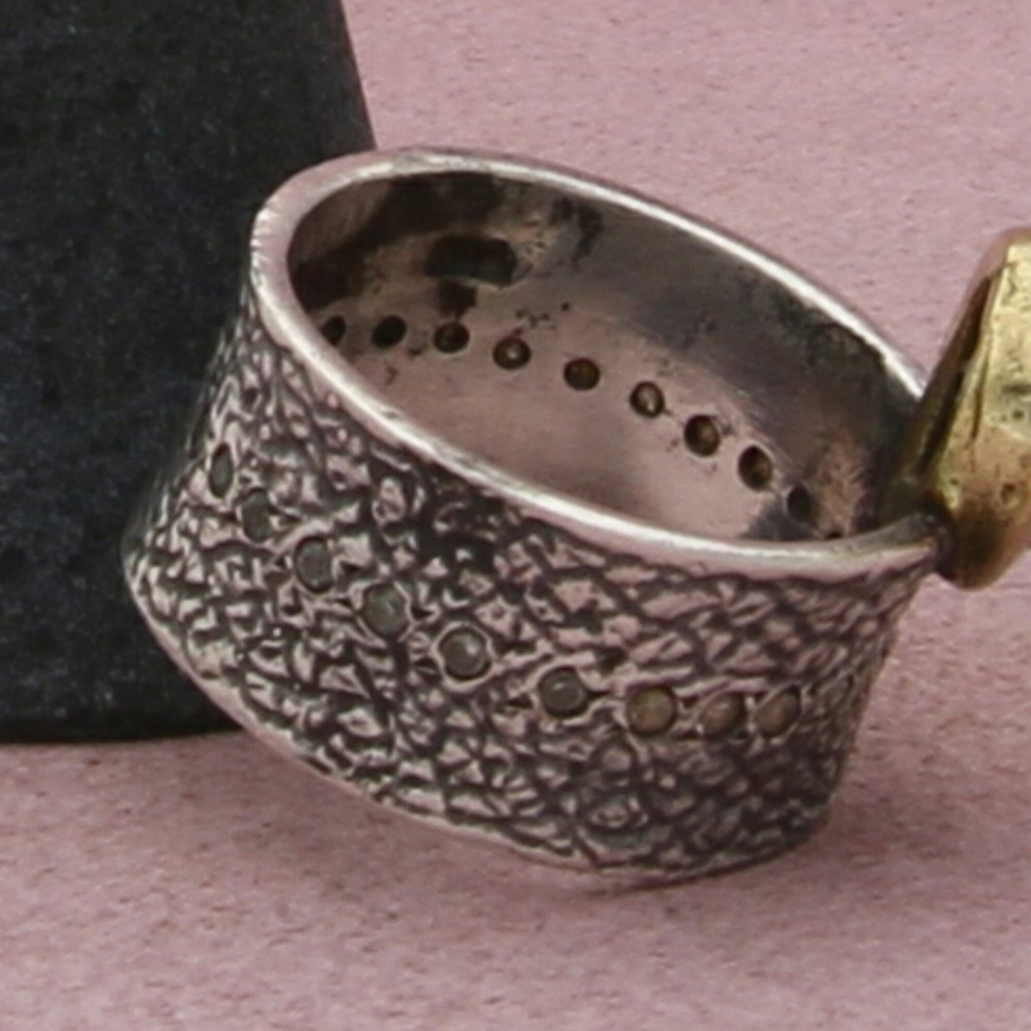 sterling silver brass accent black quartz band ring size 7.5