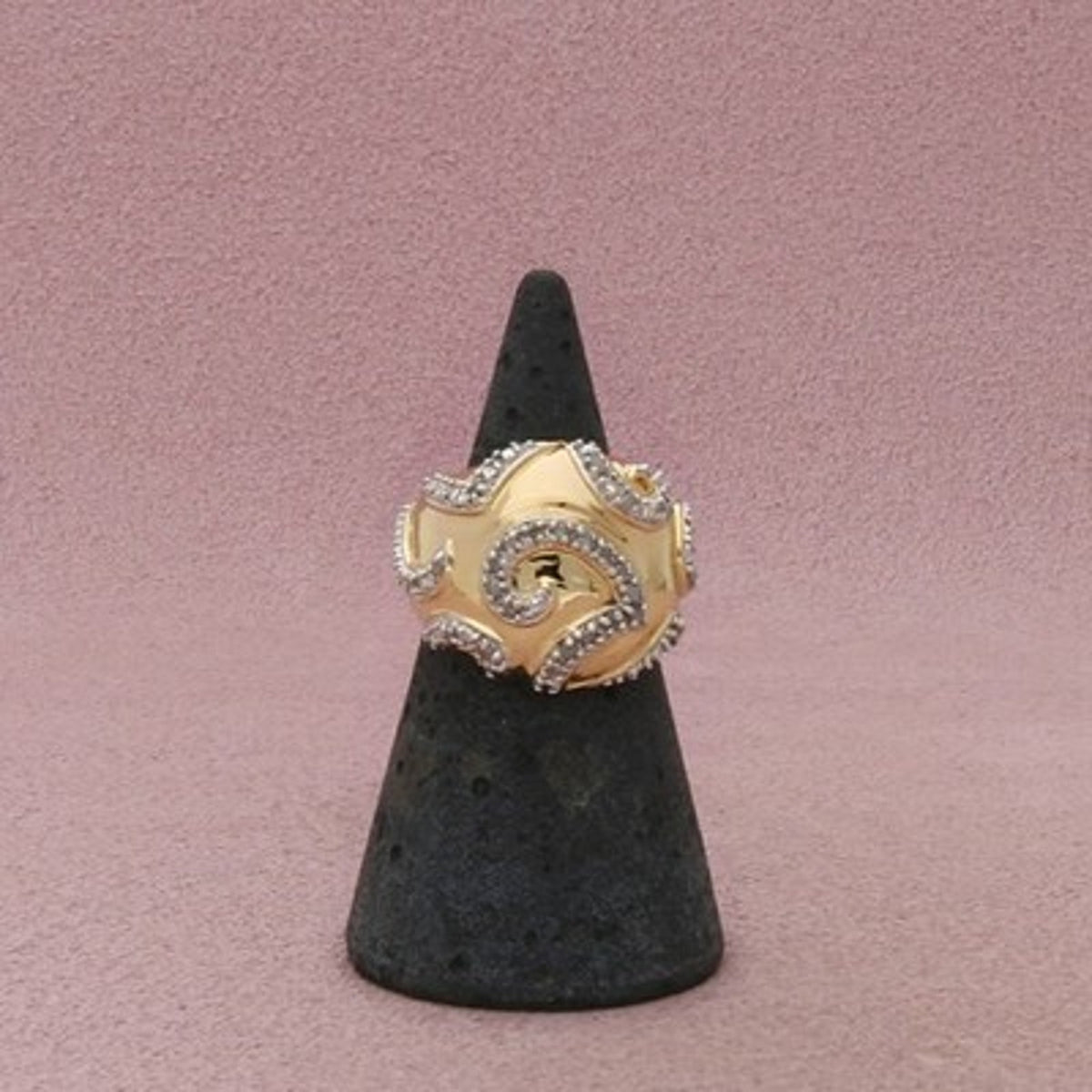 Ross Simons Sterling Silver Gold Plate Diamond Scroll Wide Ring Size 4.75