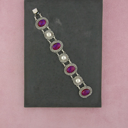 mexico sterling silver vintage dragons breath cabochon link bracelet size 7in