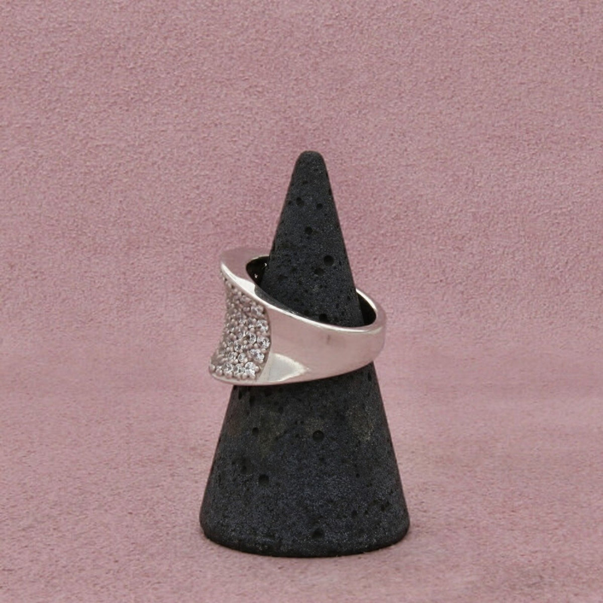 Victoria Wieck Sterling Silver Saddle Top Cz Pave Concave Wide Band Ring 6.25