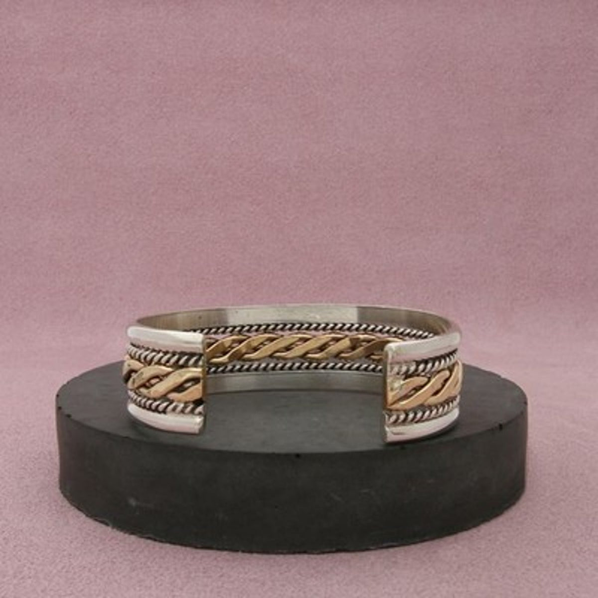 Navajo Sterling Silver & 12K Gold Filled Vintage Tahe Braid Cuff Bracelet 6.25in