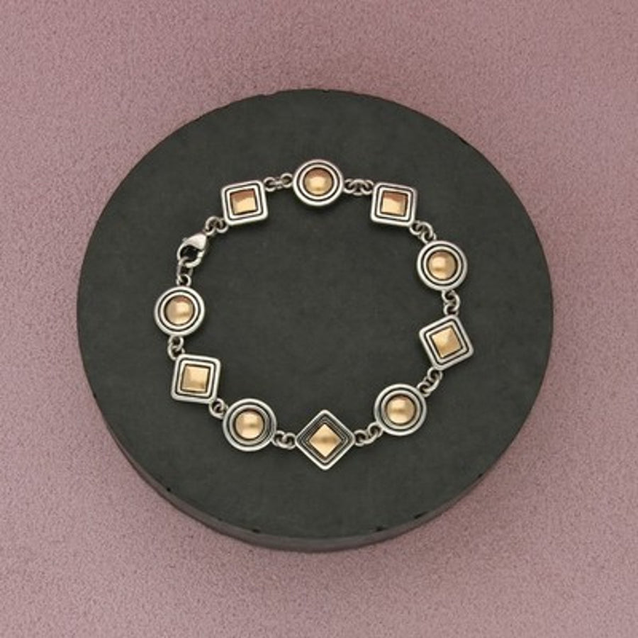 James Avery Sterling Silver & 14K Gold Geometric Circle Square Bracelet Size 7in