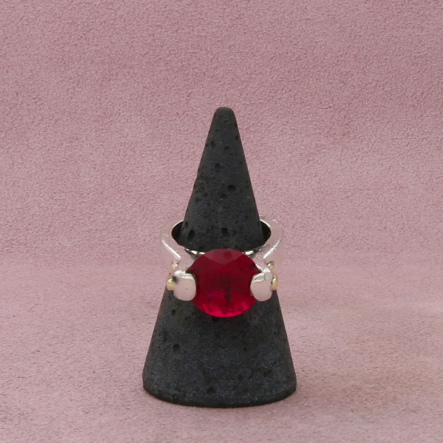 designer sterling silver & 18k gold round-cut ruby ring size 6