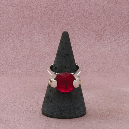 designer sterling silver & 18k gold round-cut ruby ring size 6