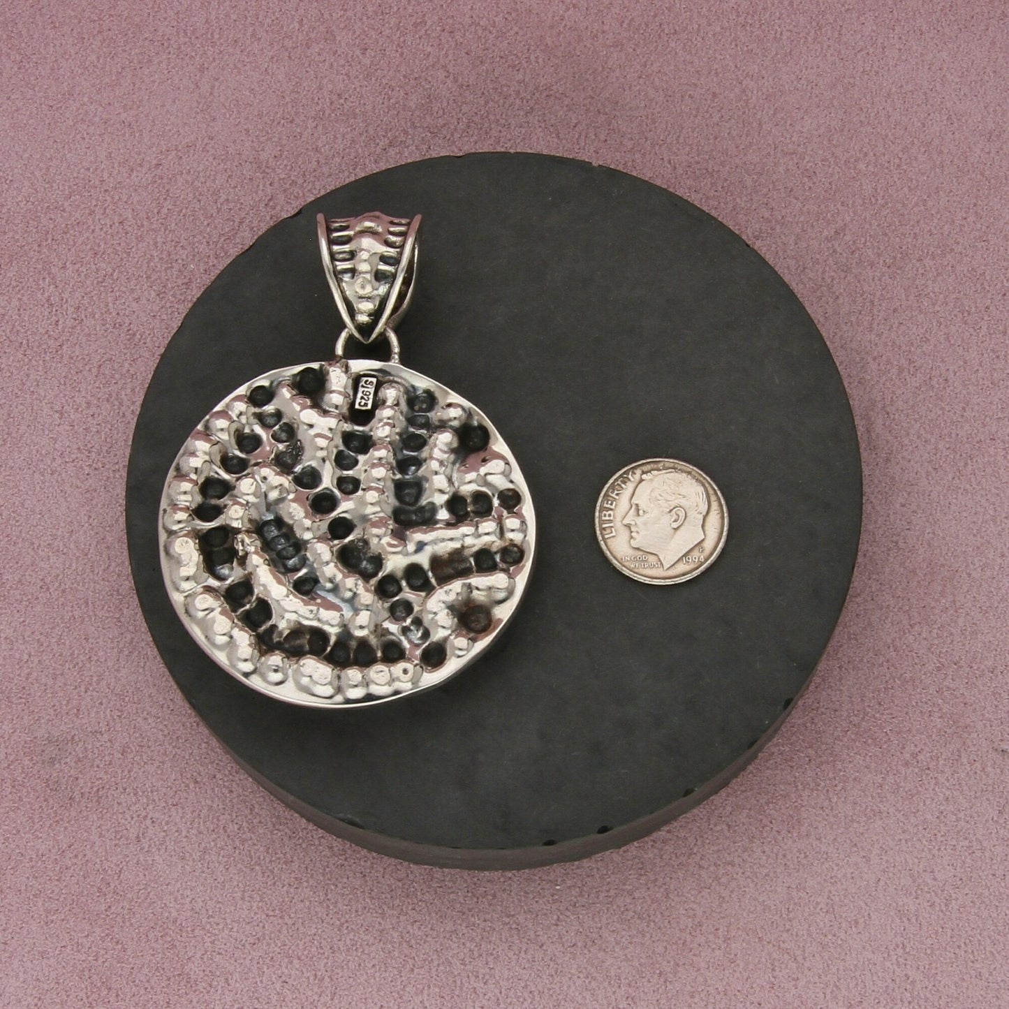 sajen sterling silver large texture pearl disc pendant