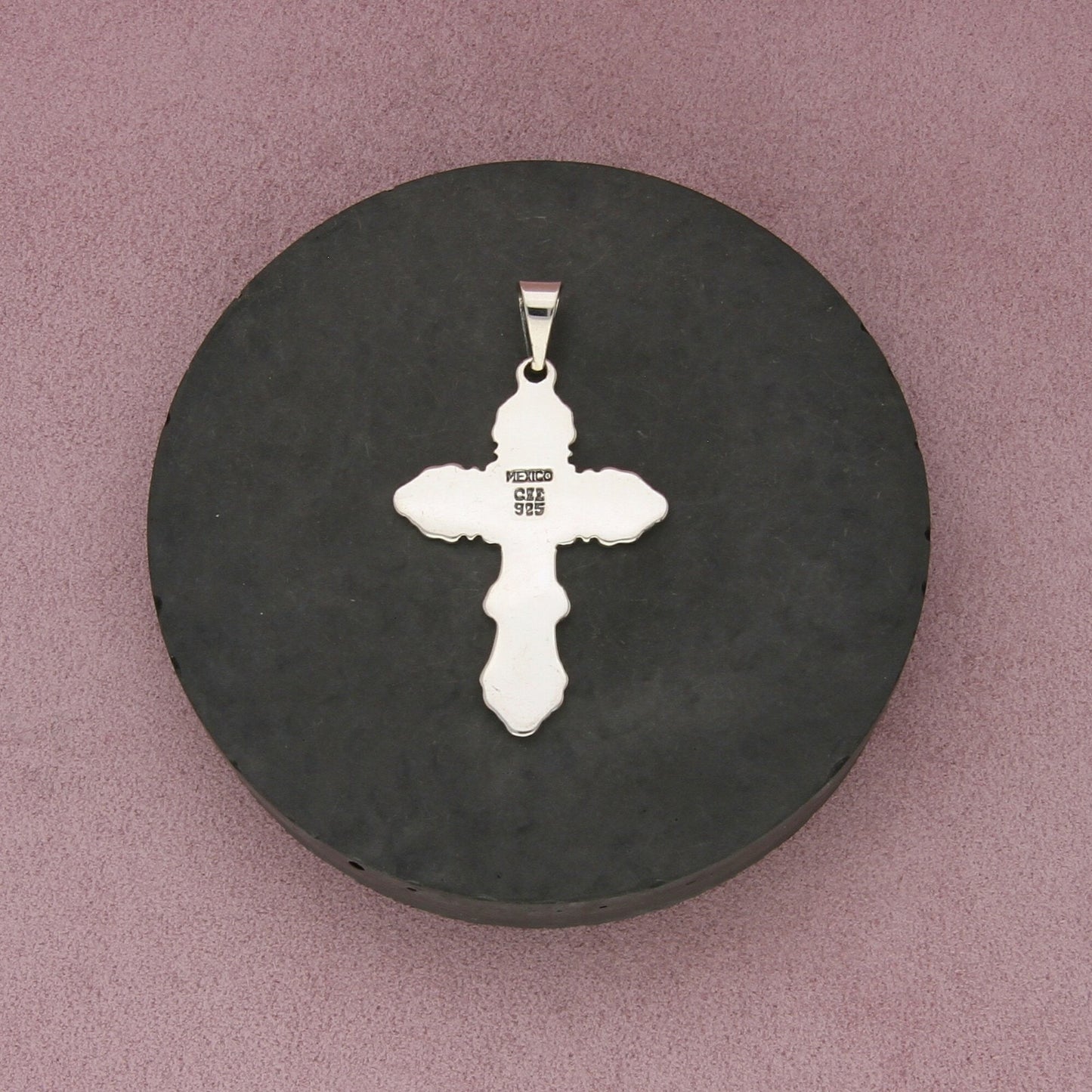 mexico sterling silver floral scroll cross pendant