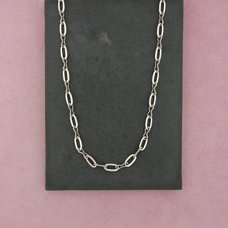 Sterling Silver Southwestern Oval & Twisted Link Chain Necklace Size 24in