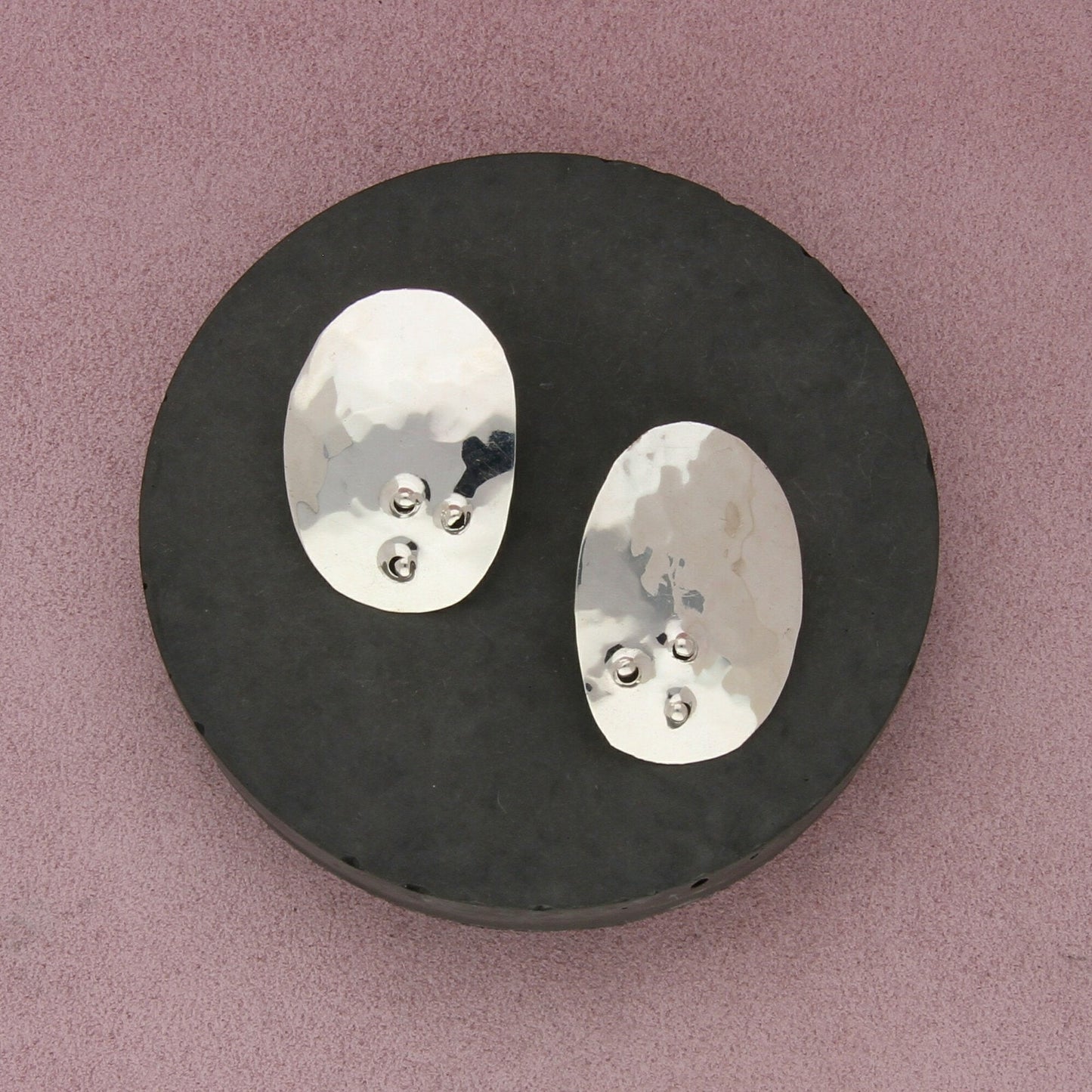 sterling silver hammered beaded oval post earrings