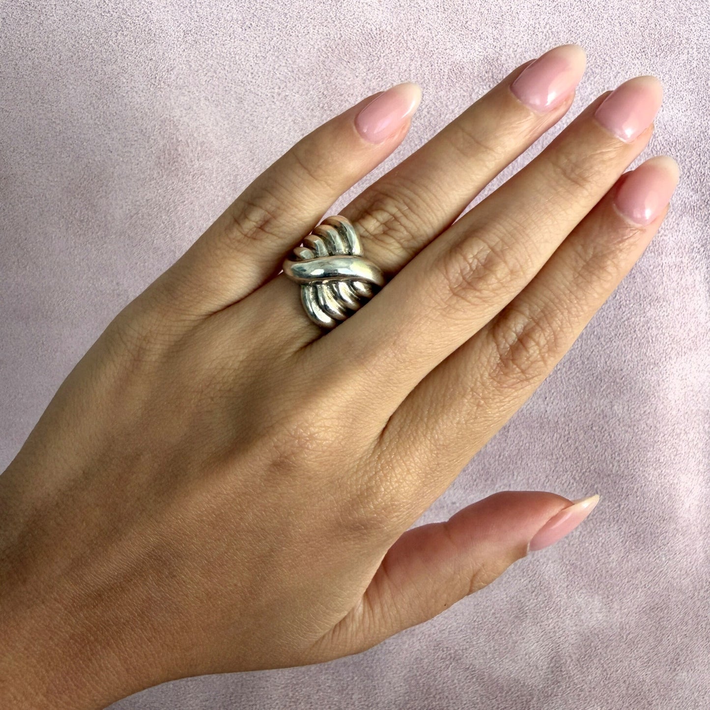 sterling silver vintage scalloped crossover ring size 5.5