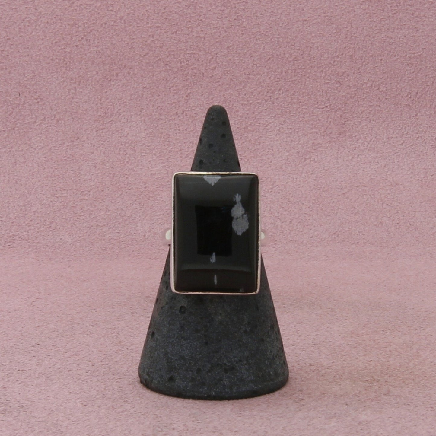 sterling silver vintage snowflake obsidian ring size 6