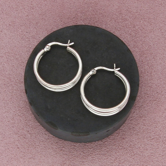 sterling silver vintage 22mm double tube hoop snap-post earrings