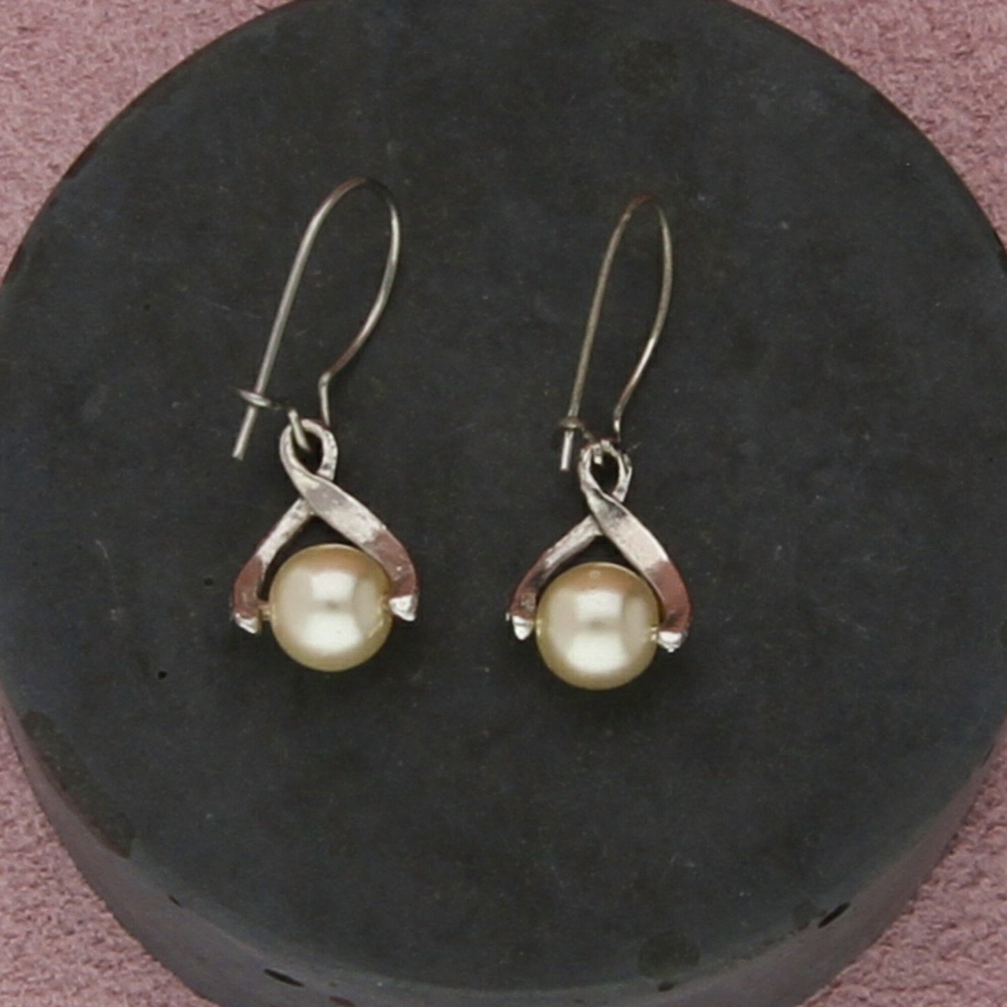 sterling silver vintage dainty faux pearl dangle earrings