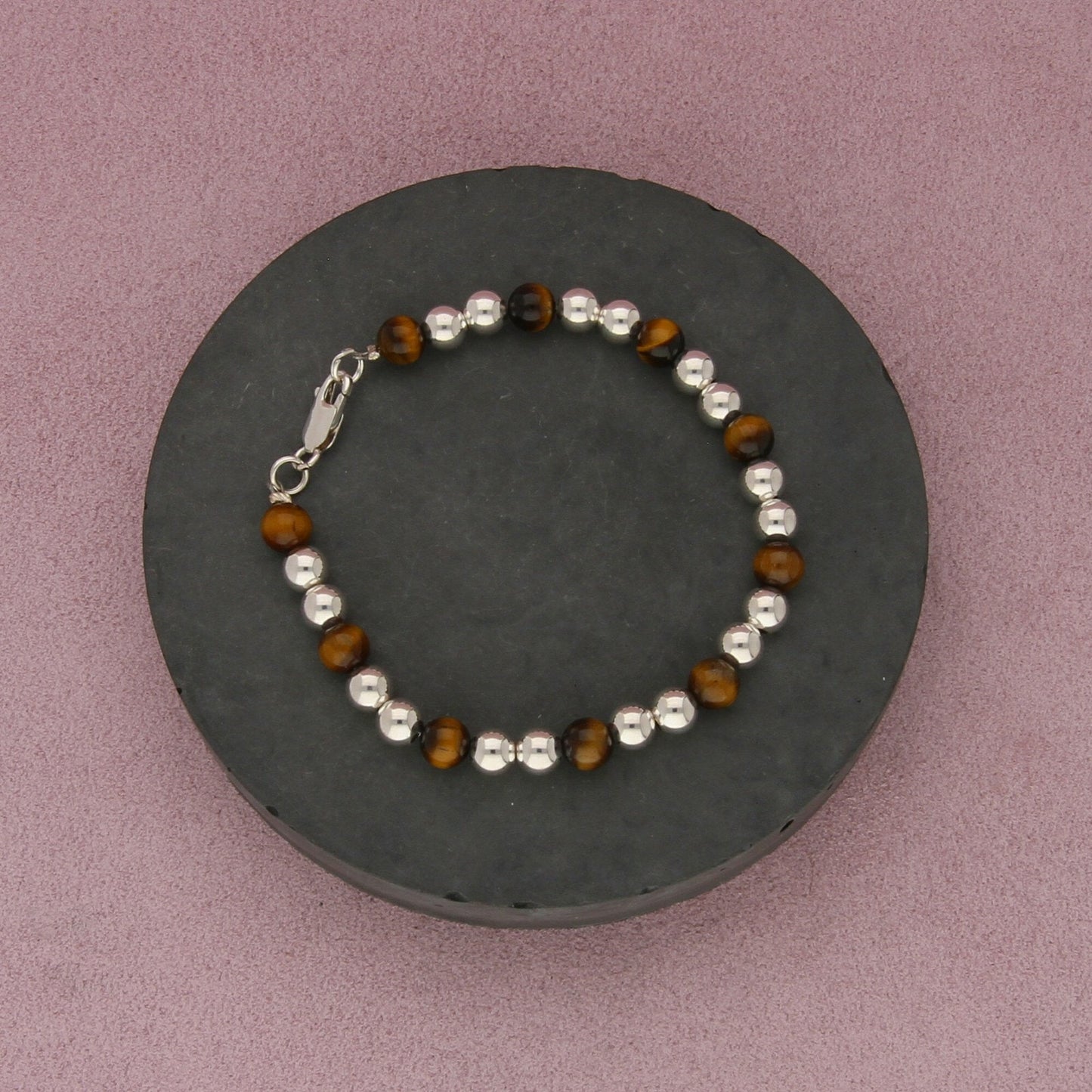 sterling silver tigers eye bead bracelet size 6.75in