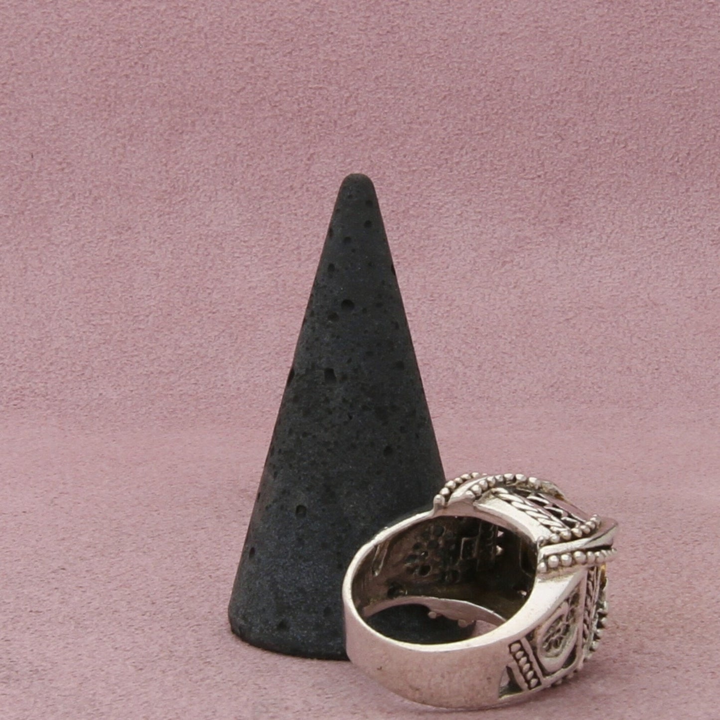 barse sterling silver vintage chunky citrine scroll cocktail ring size 7