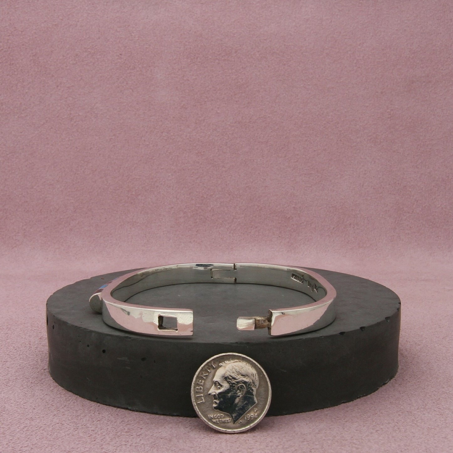 mexico sterling silver vintage turquoise onyx hinged bracelet size 6.5in