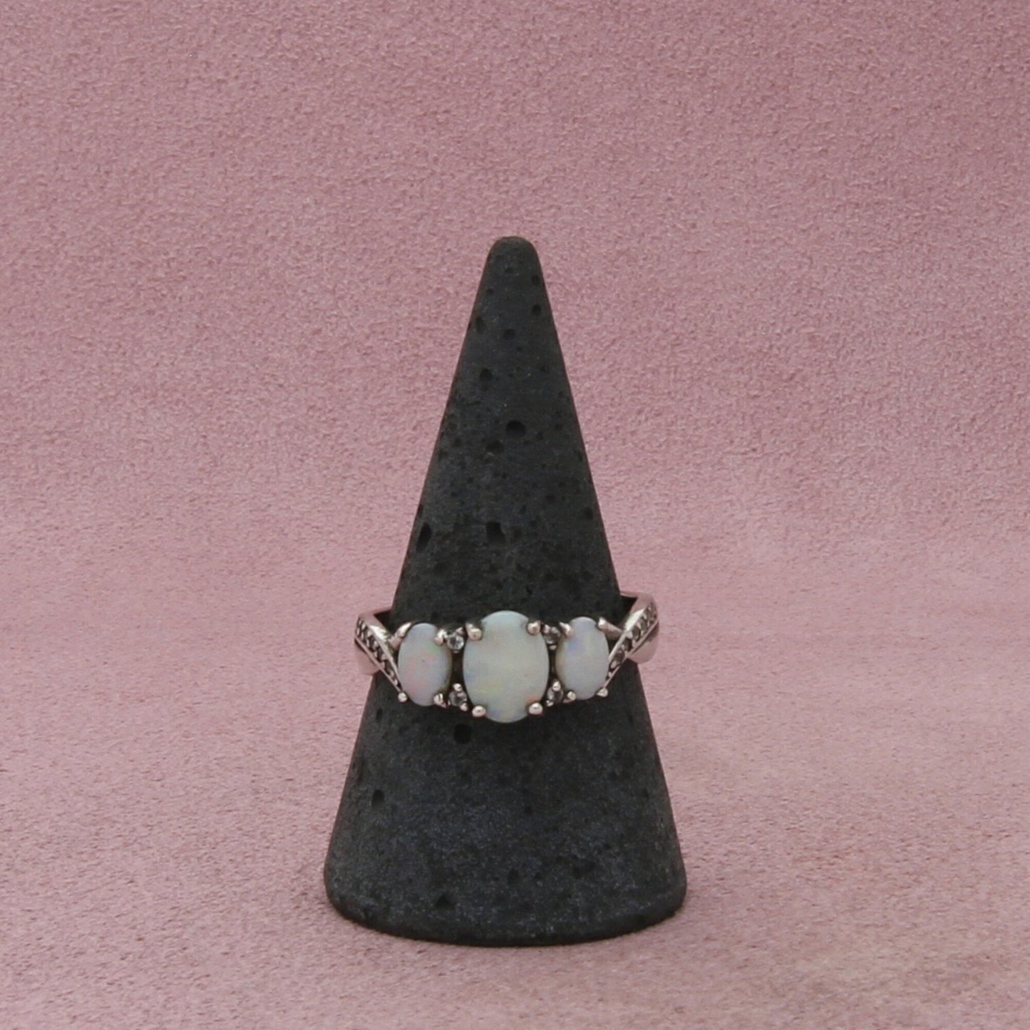 sterling silver white topaz & opal ring size 9.5