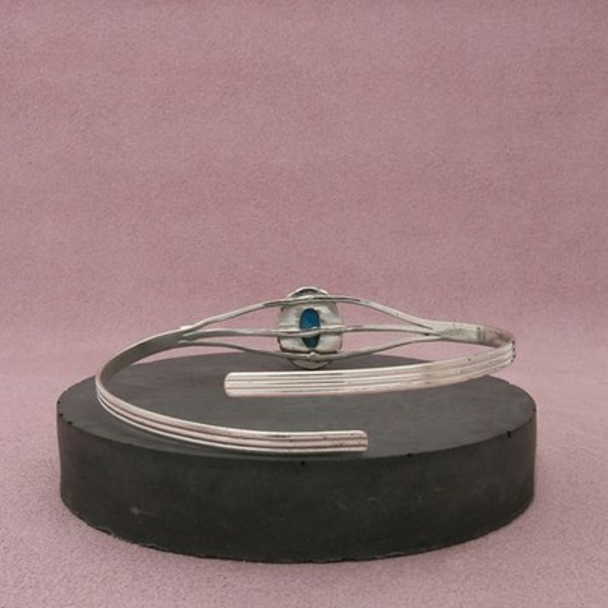 Sterling Silver Southwestern Oval Turquoise Adjustable Arm Cuff Bracelet 9in