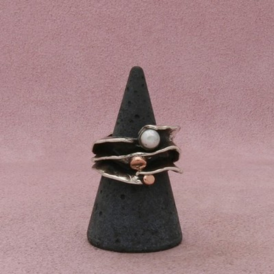 Sterling Silver & 14K Gold Vintage Artisan Made Pearl Ring Size 6