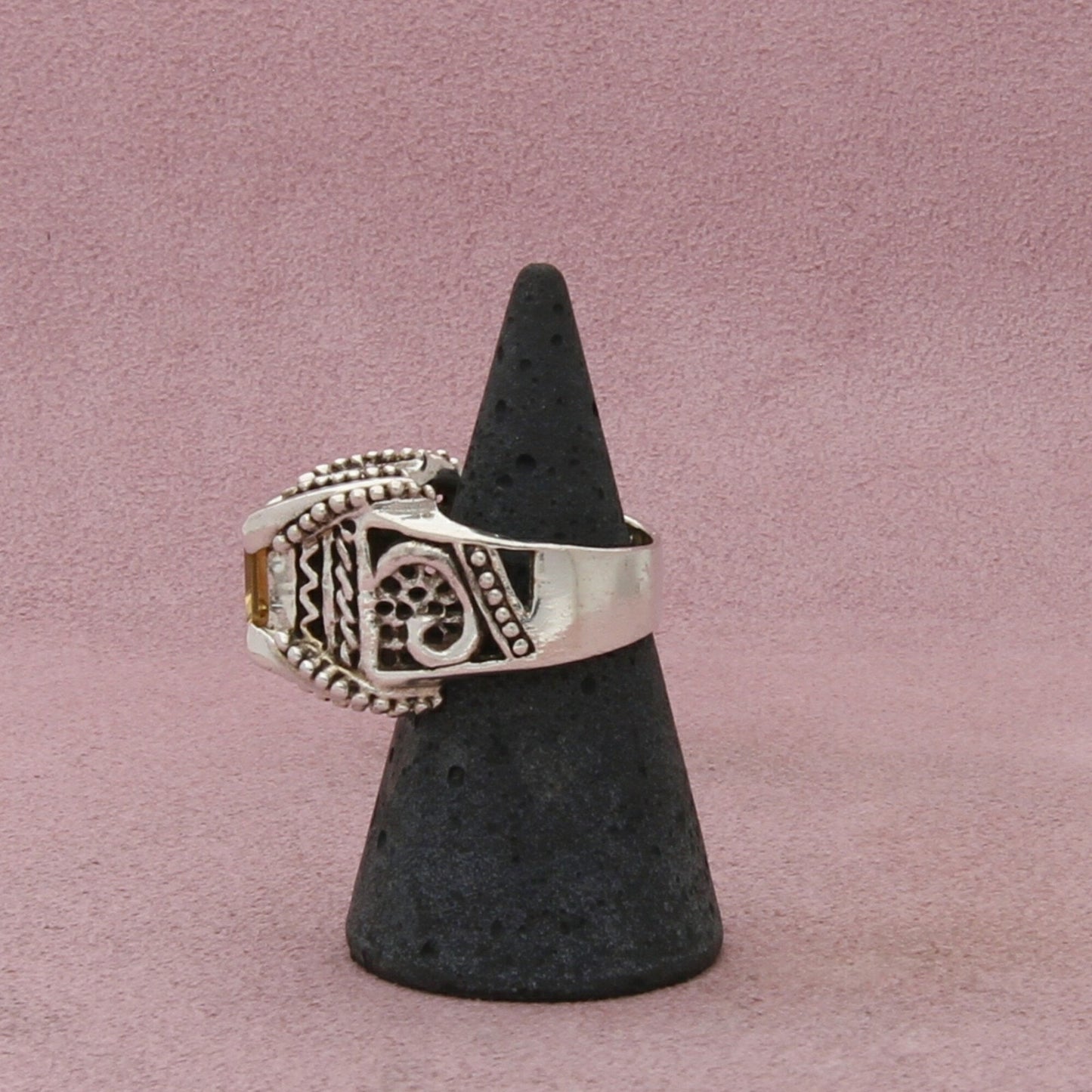 barse sterling silver vintage chunky citrine scroll cocktail ring size 7
