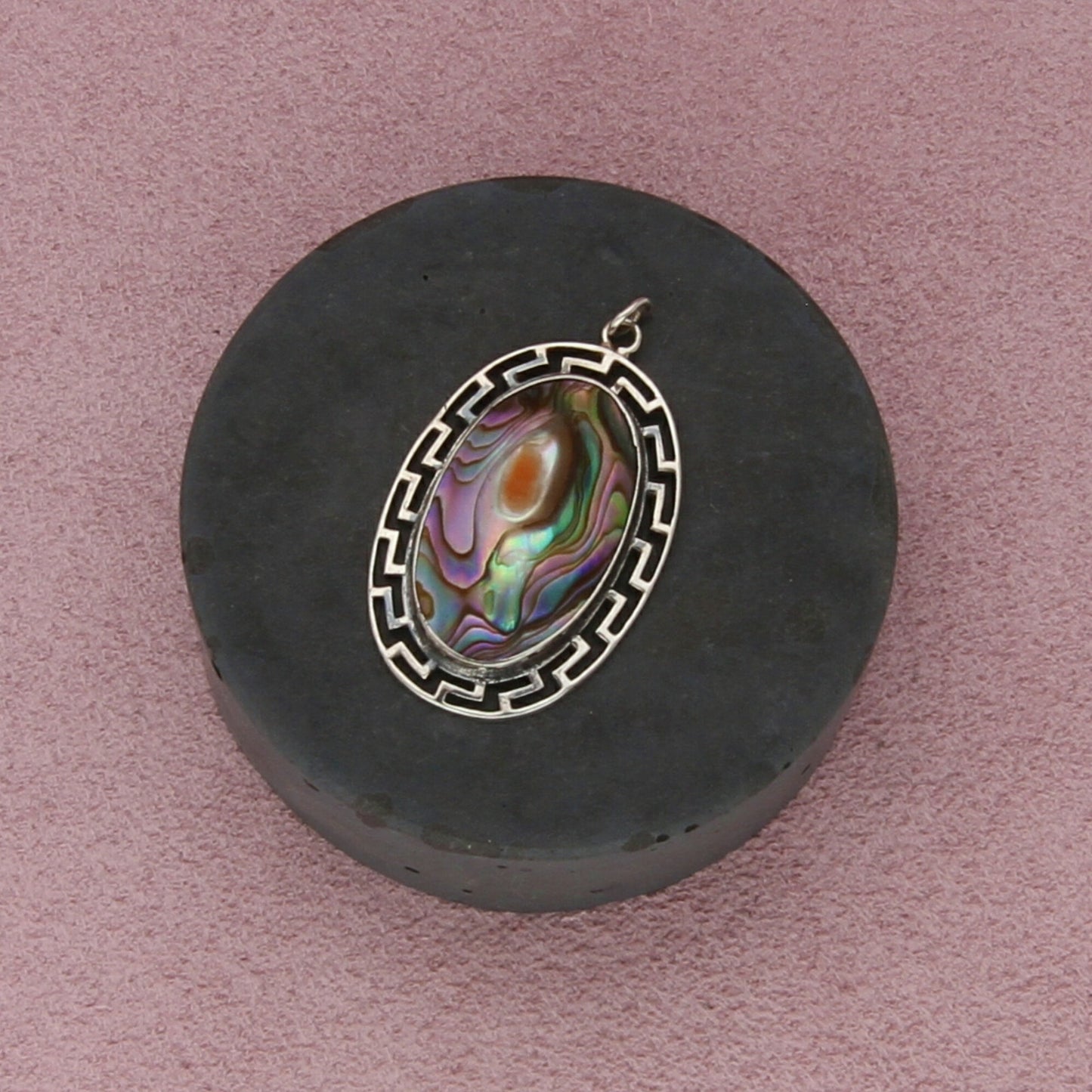 sterling silver vintage oval abalone pendant