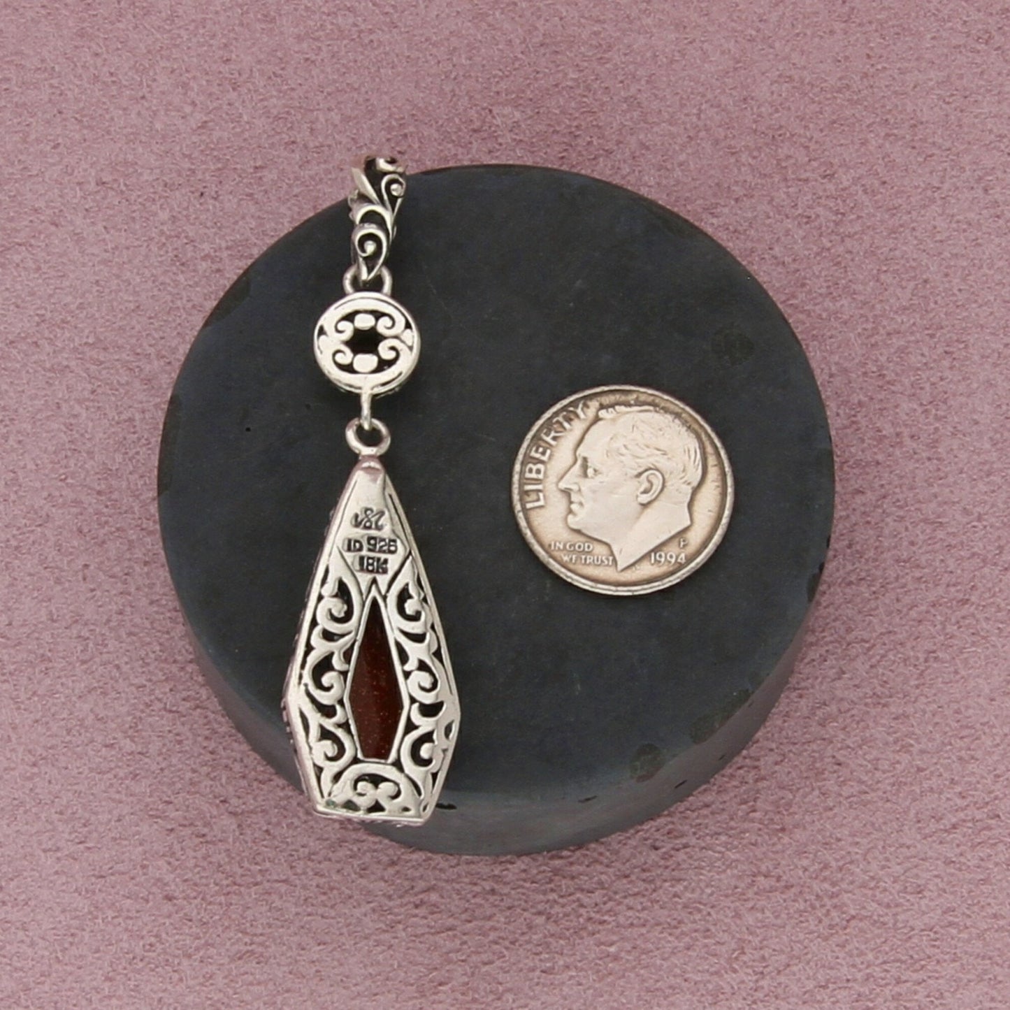 robert manse sterling silver & 18k gold citrine & goldstone drop pendant