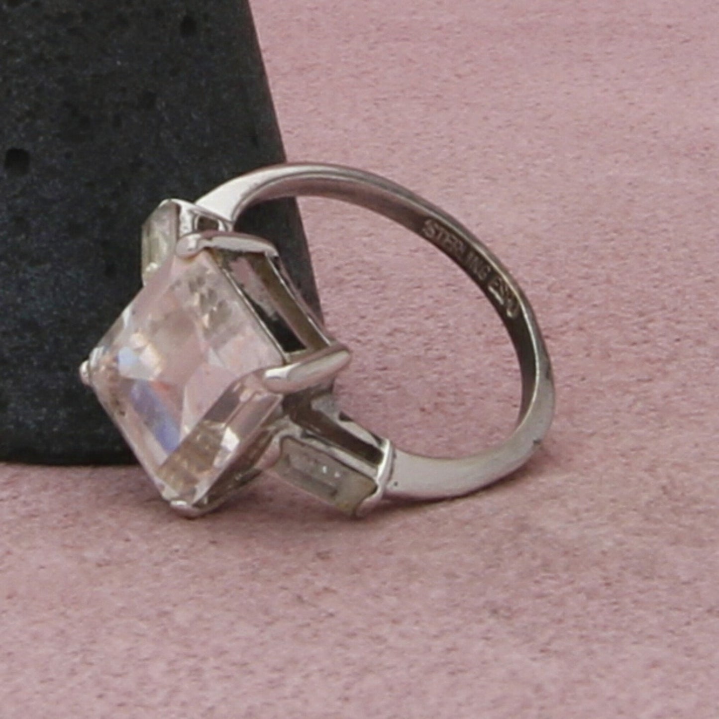 joseph esposito sterling silver clear cz engagement ring size 6.5