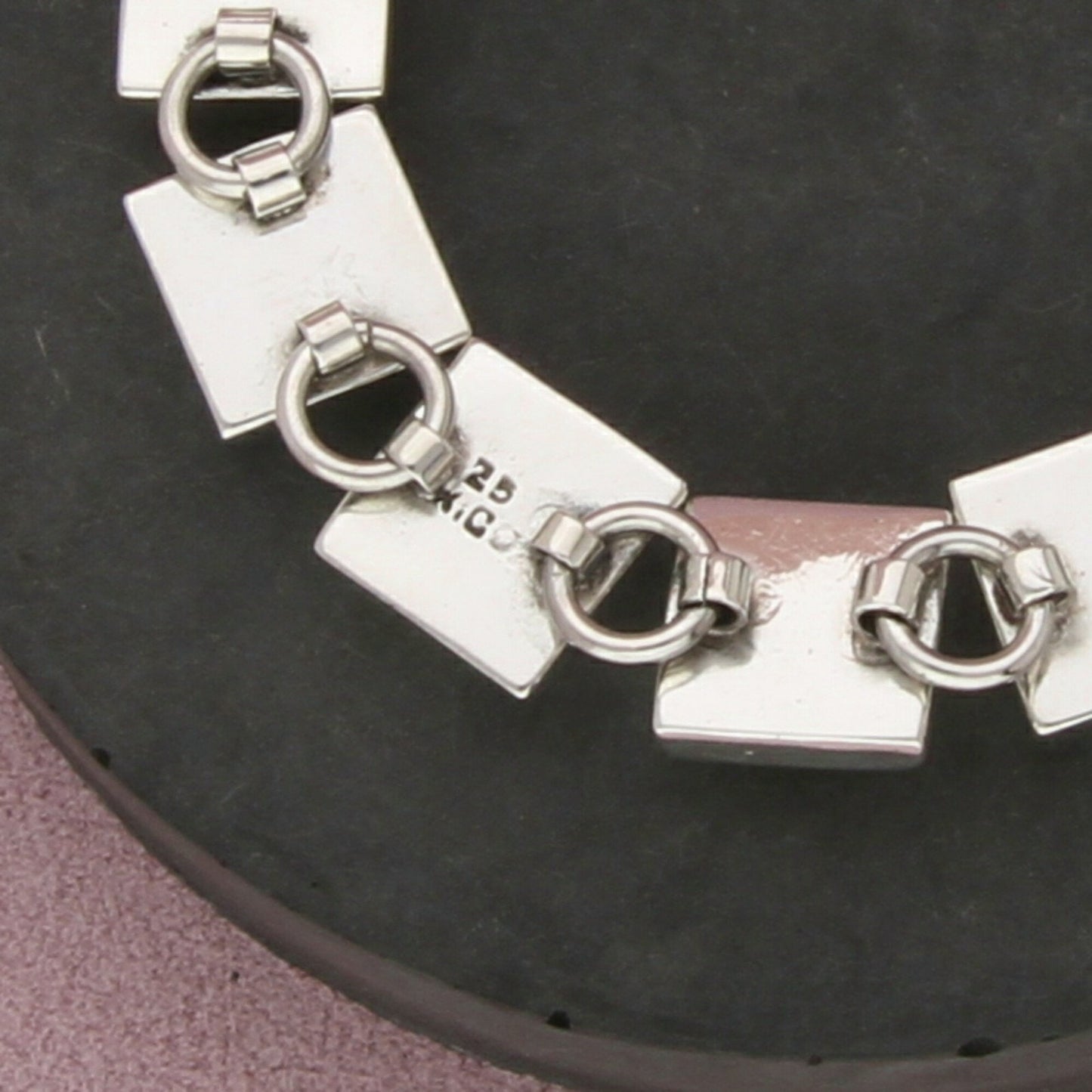 mexico sterling silver vintage onyx square link toggle bracelet size 7.25in