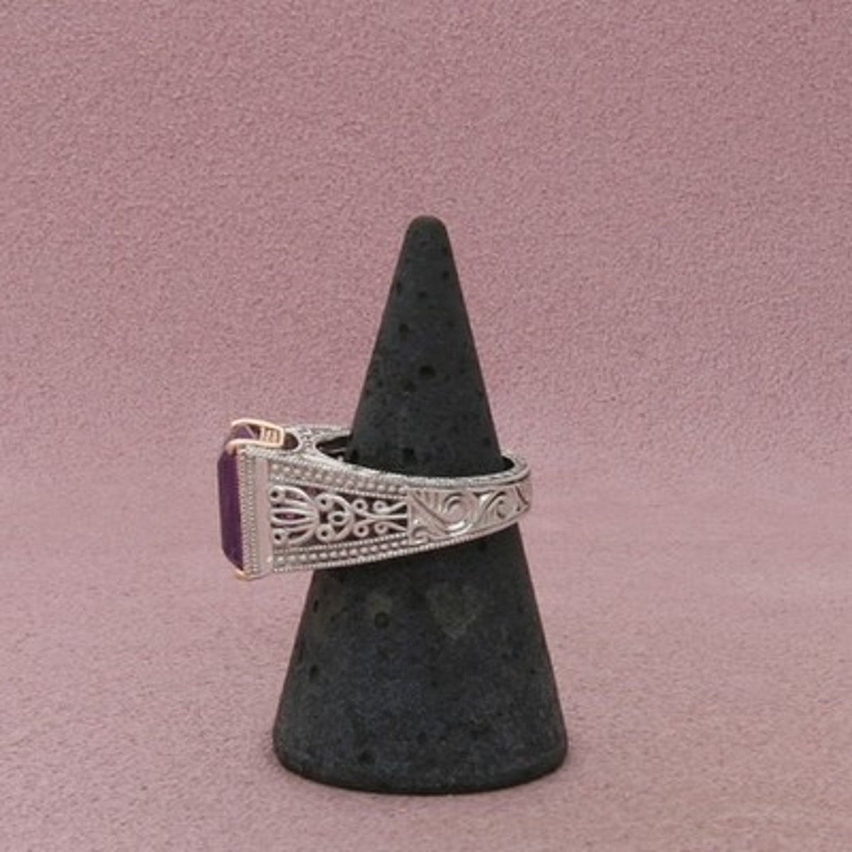 Dallas Prince Sterling Silver Amethyst Two-Tone Openwork Ring Size 7
