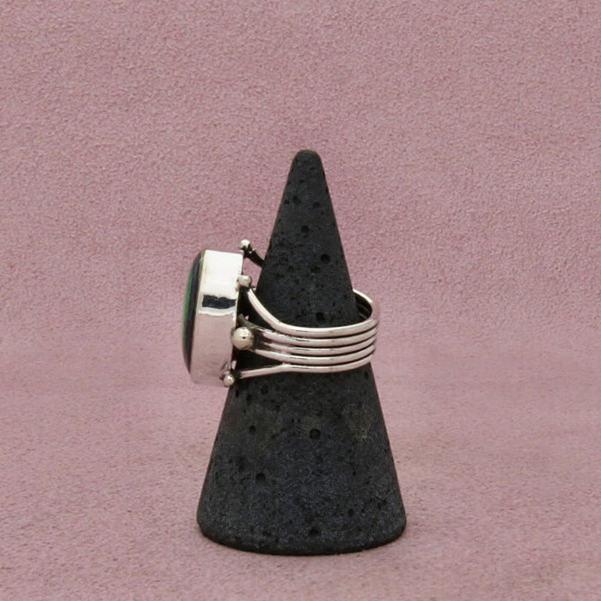 Sterling Silver Vintage Glitter Stone Pear-Shaped Bezel-Set Multi-Row Ring 6.25