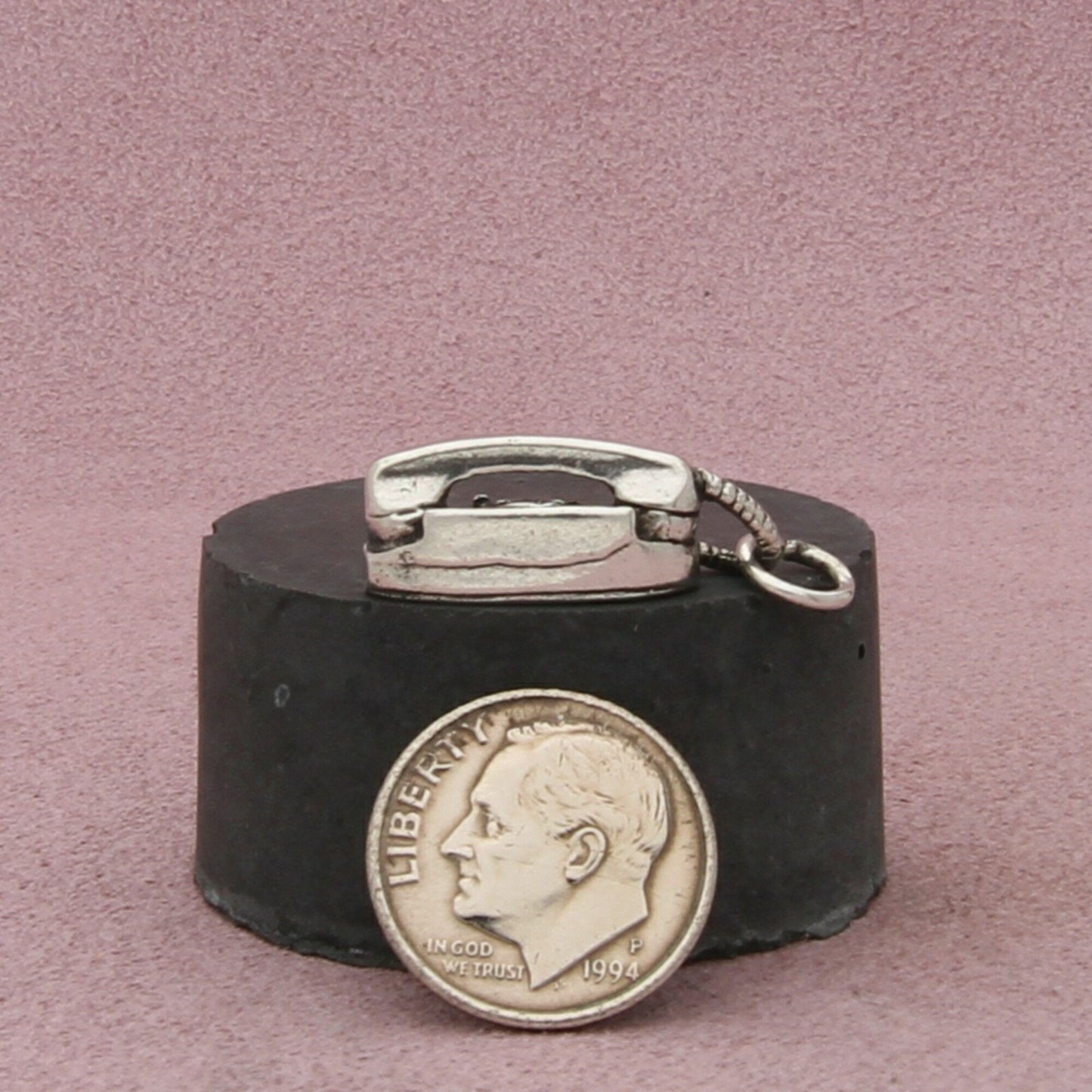 sterling silver vintage 3d rotary telephone charm pendant