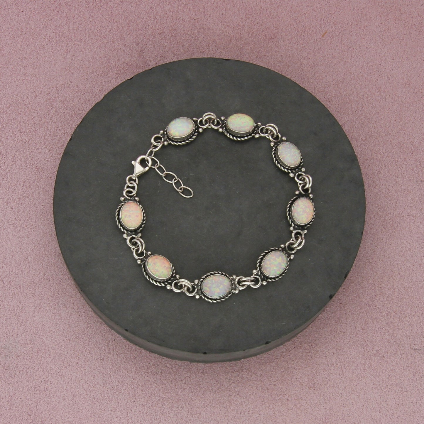 sterling silver braided opal link bracelet size 7-7.5in