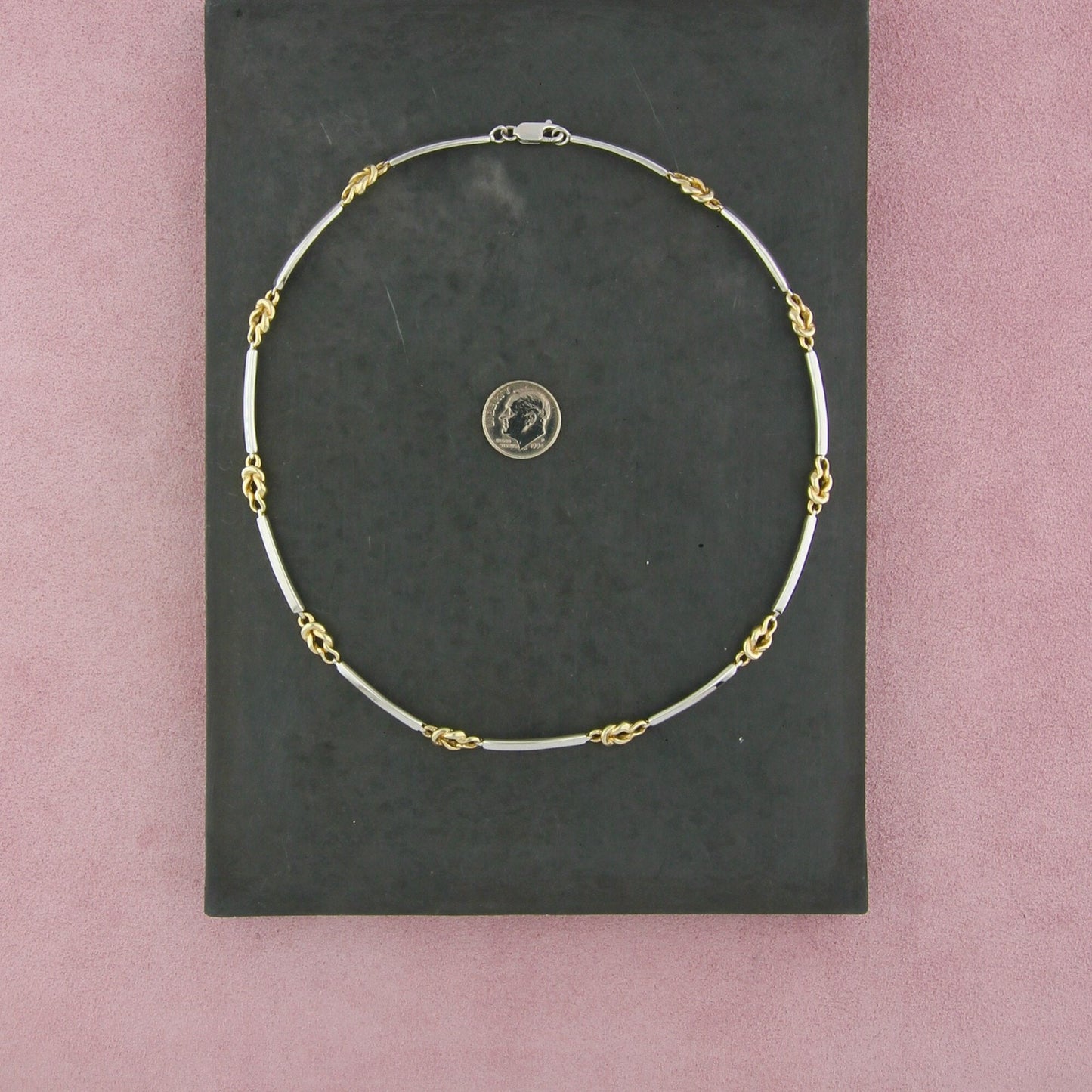 sterling silver two-tones knot link necklace size 16.5in