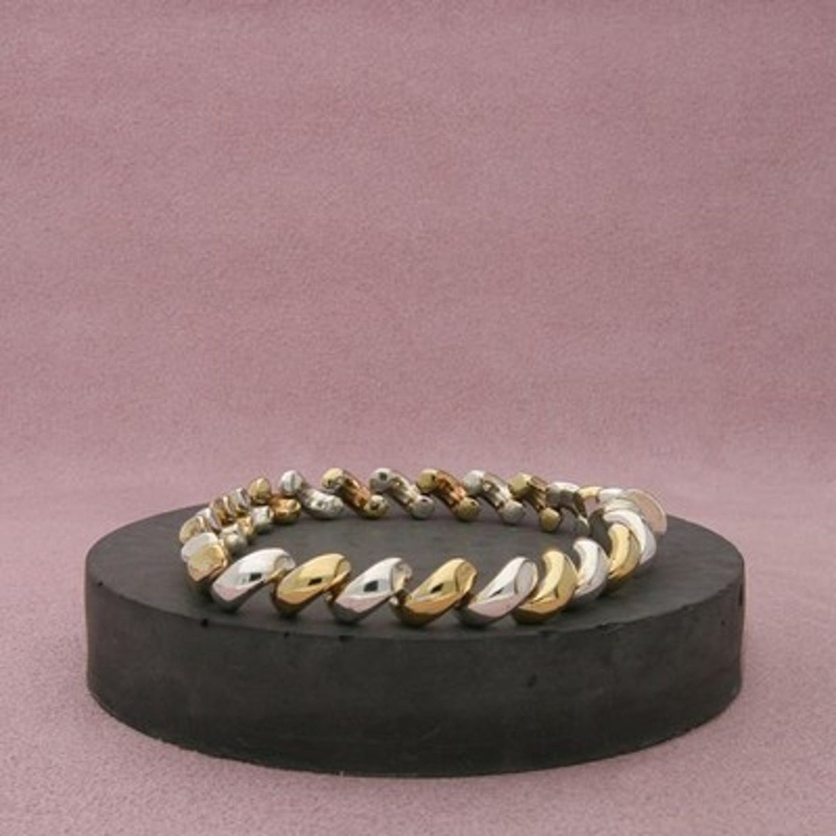 Sterling Silver Italy Two Tone Polished San Marco Link Bracelet Size 7.5in