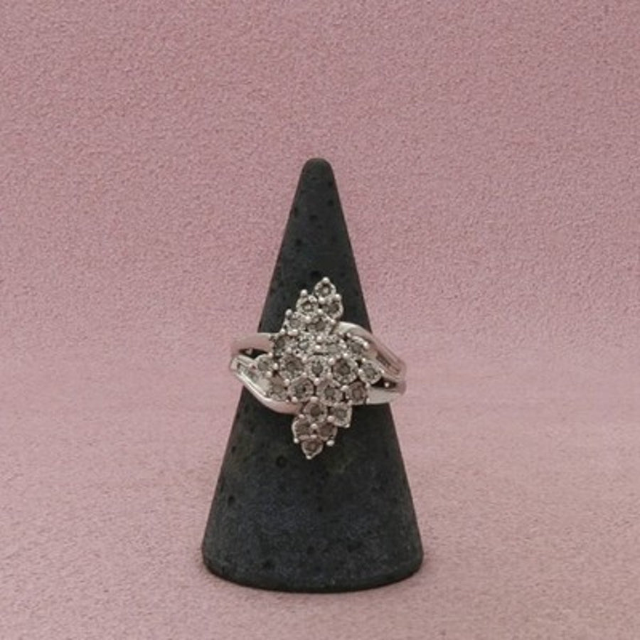 Zales Sterling Silver Diamond Elongated Cluster Split Shank Ring Size 7