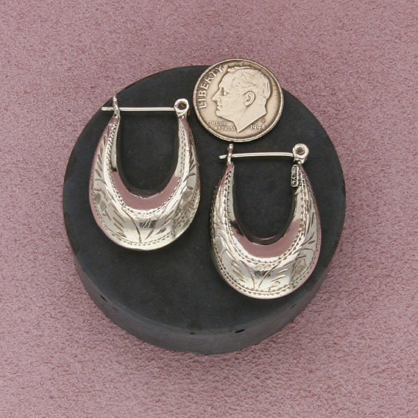 sterling silver vintage etched hoop earrings