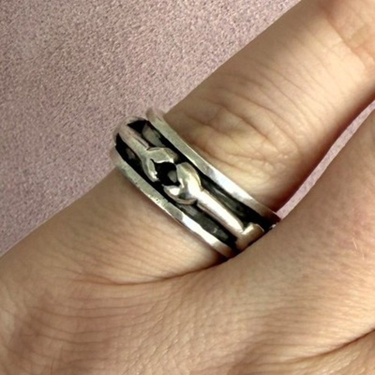Sterling Silver Men's Vintage Bones Spinner Band Ring Size 8.75