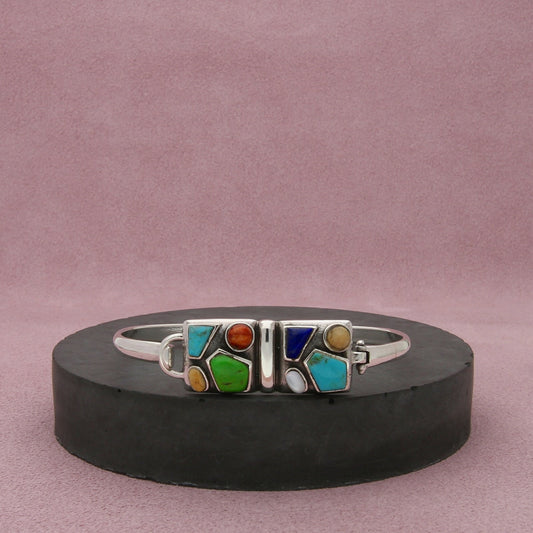 sterling silver turquoise lapis mop gaspeite hook-on bracelet size 6.5in