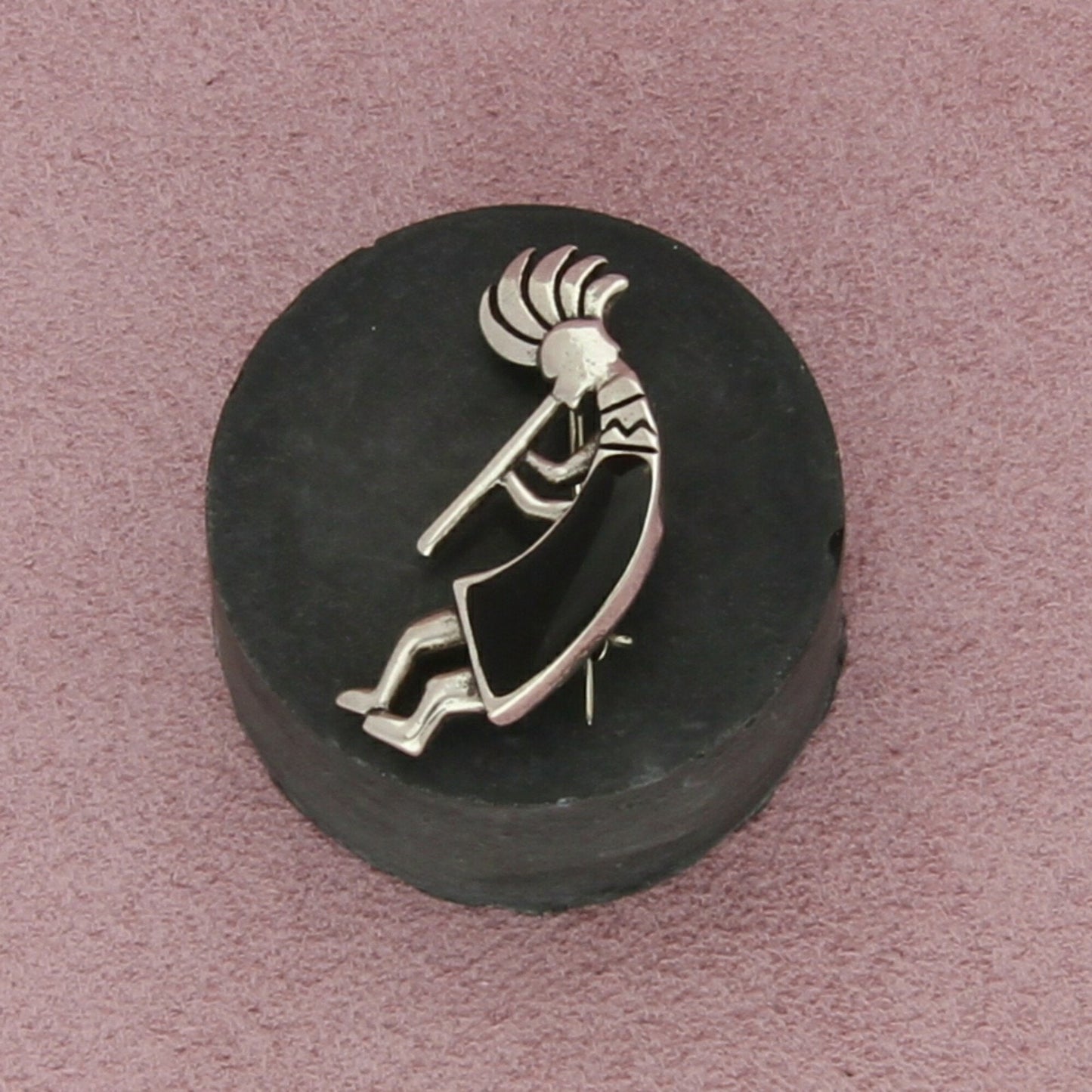 sterling silver southwestern onyx kokopelli brooch