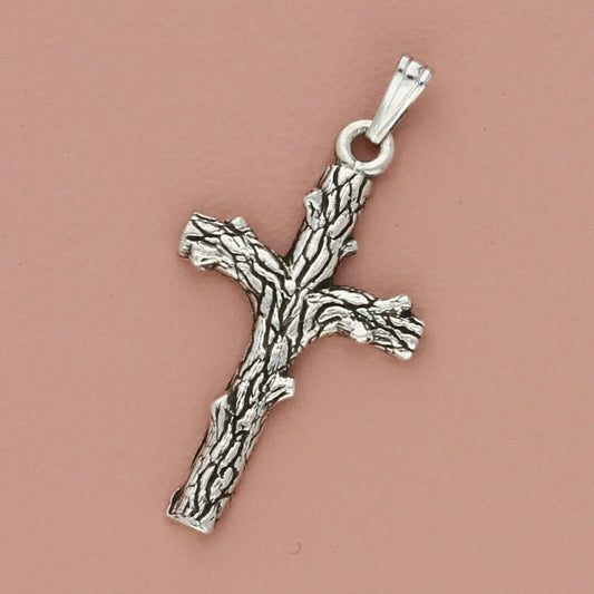 sterling silver vintage tree branch faith cross pendant